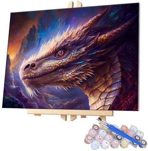 Malen nach Zahlen für Erwachsene, DIY Loong Malen nach Zahlen Kunst-Set, DIY Erwachsene Vorgedruckte Leinen Leinwand Ölgemälde, Malen Nach Zahlen ab 7 Jahre Mädchen, Ohne Rahmen 60x80cm D-417