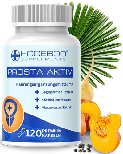 HÖGEBOO® Prosta Aktiv Kapseln - Sägepalmen-Extrakt Kürbiskern-Extrakt und Maca-Extrakt als Prosta Komplex - 11 abgestimmte Inhaltsstoffe - Prosta Kapseln hochdosiert & vegan - 4 Monatsvorrat