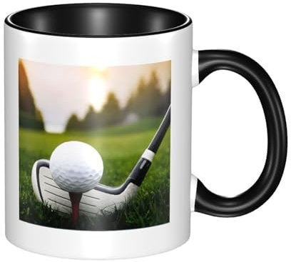 Graziose tazze con palline da golf, 325 ml, in ceramica bicolore, tazza da tè e caffè, adatta al microonde, perfetta per casa, ufficio e ristoranti