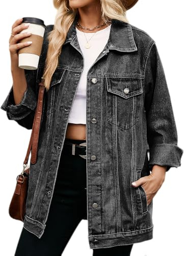 sandbank dam söt smal passform lätt jeans denim bomullsjacka kappa ytterkläder, Z-mörkgrå, 40