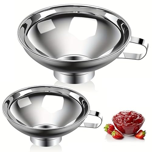 2 Stück Edelstahl Trichter Set, Weitmündiger Einfülltrichter mit Griff | Weitmündiger Einfülltrichter, Mit Griff, Für Einmachgläser, Öl, Wein, Marmelade, Pulver, Spülmaschinenfest