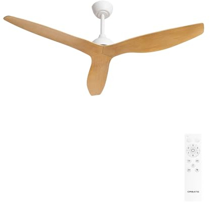 CREATE / WIND BALANCE/Deckenventilator Weiß Hellesholzflügel mit Fernbedienung / 40W, Leise, Ø132 cm, 6 Geschwindigkeiten, programmierbar, Sommer-Winterbetrieb