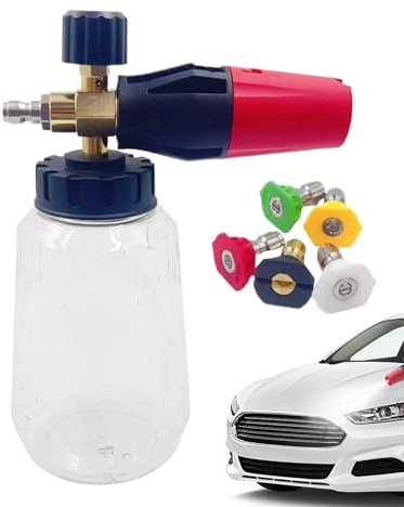 Schiuma Per Lavaggio Auto | Per Idropulitrice con Doppio Connettore | Accessorio Lavaggio con 5 Ugelli per Esterno, Tetto e Pavimentazione