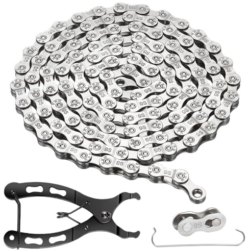 XTUDOU® Catena Bici 9 Velocità, 1/2 X 11/128 Pollici 116 Maglie, Catena Mtb 9v, Strumento con Fibbia Magica con Catena per Biciclette E Bici da Corsa