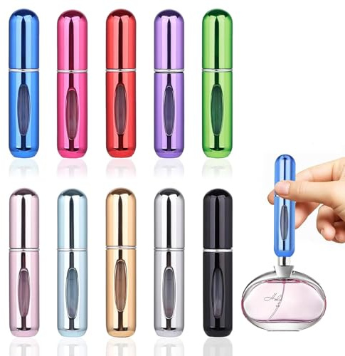 Tarqite 10 Stück Parfümzerstäuber, 5ml Parfüm Zerstäuber Nachfüllbar Reise mit Fenster, Parfüm Sprühflasche, Mini Portable Parfüm Abfüller für Unterwegs, Urlaub, Camping, Business (Bunt)