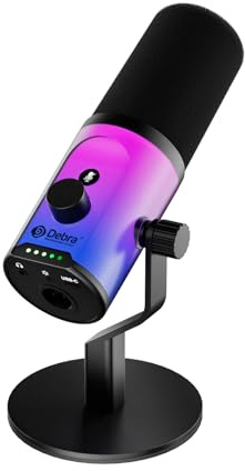 D Debra Micrófono de condensador dual dinámico profesional USB/XLR con iluminación RGB, controles táctiles y sonido de grado de estudio, patrón cardioide, grabación HD de 192 kHz/24 bits para podcast