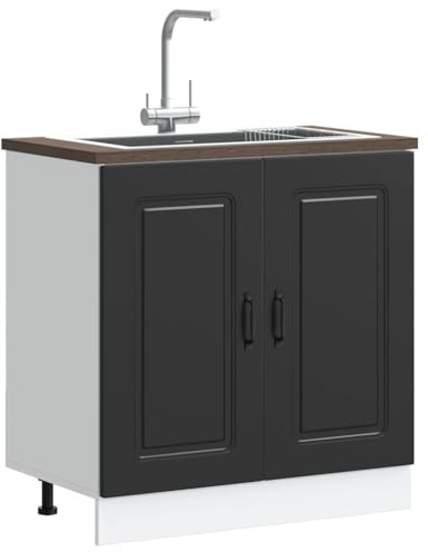 Emmtore Spülenunterschrank Kalmar Herdumbauschränke Lucca Backofenschrank, Herdschrank, Ofenschrank, Küchenofenschrank, Küchenherdschrank Schwarz 80x46x81,5 cm Holzwerkstoff