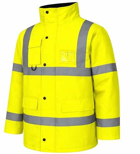 Hi-Vis Waterproof Parka Jacket – High Visibility Security Work Coat – Safety Reflective Workwear – Yellow, Orange, Yellow/Navy, Orange/Navy, Black – S to 4XL