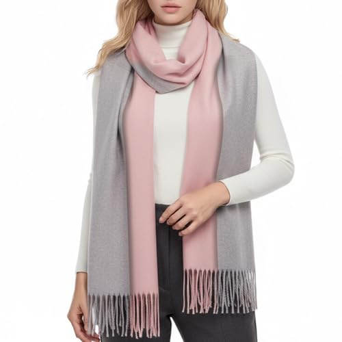 PFLife Sciarpa Lana Donna 200×70 cm Effetto Cachemire Calda Morbida Oversize Reversibile Con Frange Scatola Regalo (Rosa)