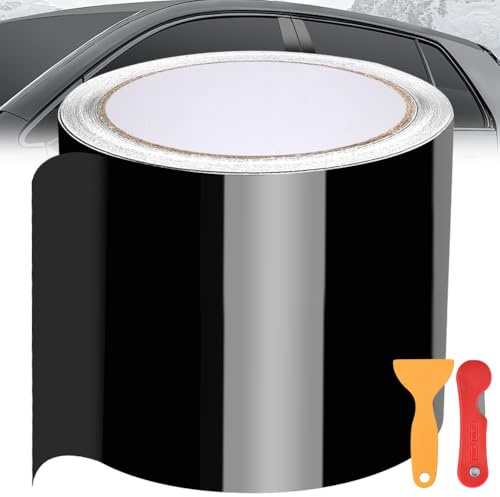 Autofolie Auto Folie 10cm*9M, Schutzfolie Lackschutzfolie Selbstklebend, Dekorative Auto Klebefolie Schutz Türschwellenaufkleber, Glänzend Schwarz