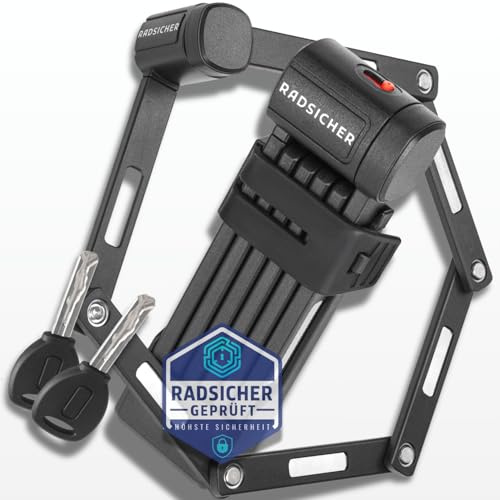 RADSICHER Candado plegable – Candado resistente de acero | Con soporte y 2 llaves | Candado plegable seguro para bicicleta eléctrica, bicicleta de montaña y bicicleta de ciudad