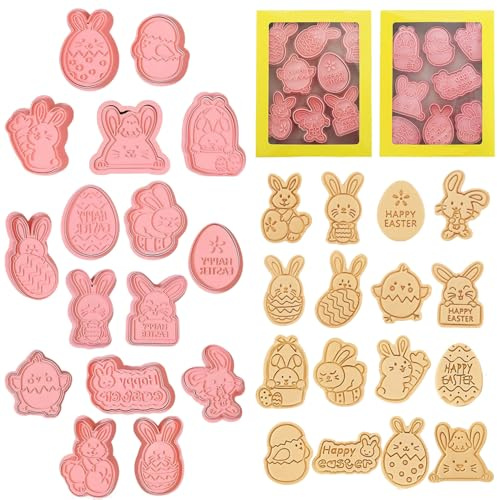 Silikon Ostern Ausstechformen, 16 Stück 3D Plastik Hasen Ausstechformen, Ausstecher Ostern, DIY Ausstecher Osterei, Oster Keksformen Backset, für Plätzchen, Kekse & Deko, inkl. Hasen, Eier & Küken