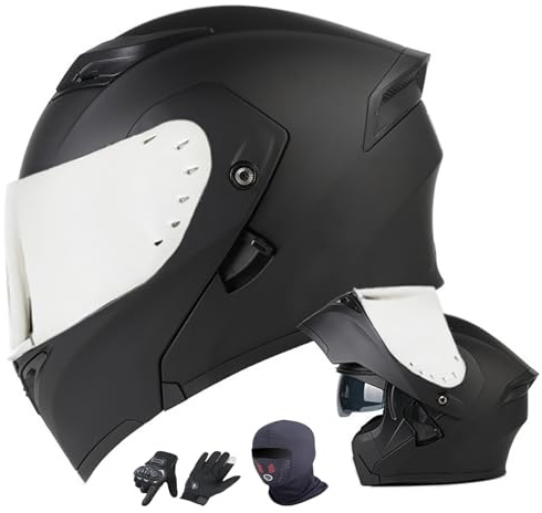 Modulär Motorcykelhelhjälm – Uppfällbar Helhjälm-design, Dammask Och Ridhandskar Inkluderade, Anti-fog Dubbel Linse, ECE-certifierad, Vuxna Unisex Alla Säsonger.(66,L(57~58cm))