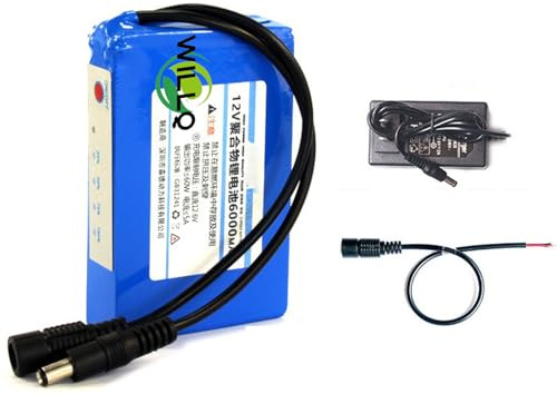 WILLQ Batería de polímero de Litio Recargable de 12 V CC, 6 Ah, 8 Ah, 10 Ah, 12 Ah, 16 Ah y 20 Ah,W/Light,6000mAh