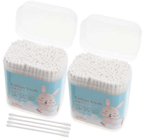 TOYANDONA 400pcs Baby Cotton Swabs: Paper Double-end Cotton Buds Small Gentle Ear Cleaners Safety Swabs Cleaning Sticks for Newborn/kids Ear Nose Clean (2 Boxes)