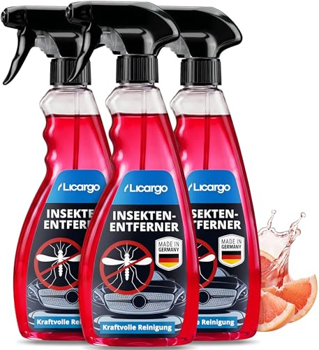 LICARGO Insektenentferner Auto (3X 750ml) – Effektiver Insektenreiniger für Autos, Caravan – Flugrostentferner, Baumharzentferner – Vogelkot Entferner Insektenreiniger Auto für Glas, Lack, Chrom