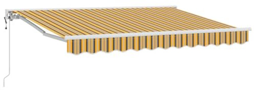 QJBSAVVA Gelenkarmmarkise 250 x 200 cm Sonnenmarkise Gelb Grau Gestreift, Einziehbare Halbkassettenmarkise mit Aluminiumrahmen und Handkurbel für Terrasse, Garten und Balkon