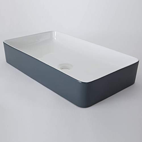 Milano Altcar Modern Stone Grey Ceramic Rectangular Countertop Bathroom Basin Sink - 610mm x 350mm