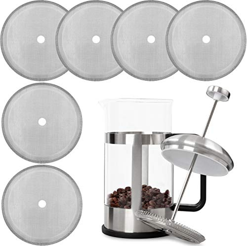 BOAO French Press Replacement Filter Mesh Screen 4 Inch Mesh Coffee Press Filters, Stainless Steel Reusable, for 8 Cup/ 34 oz/ 1000 ml Coffee Tea Makers (6 Packs)