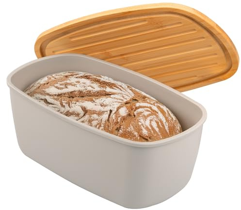 bremermann Brotkasten mit Bambus-Deckel, Brotbox mit Schneidebrett, Brottopf, grau, oval