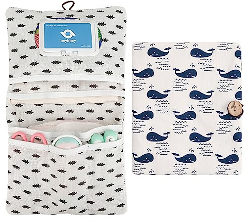 wangjiangda Baby Windeltasche mit Wickelunterlage für Mutter Unterwegs Kleine Wickeltasche Organizer für Windeln Creme Tücher (Wal)