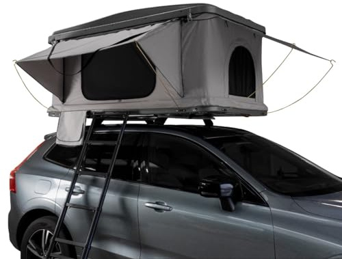 Car Roof Tent Large Hard Shell Box Gas Assisted Pop Up Bunk 2-3 Person 3000mm Waterproof Camping Telescopic Ladder 5.5cm Fitted Mattress Boot Bags Anti Condensation FREE Storage Net & Solar Torch