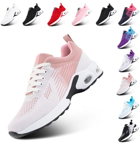 Hitmars Womens Running Shoes Trainers Ladies Cushioned Sneakers Gym Sports Shoes Fashion Mesh Casual Soft Wide Fit Comfy Lightweight Pink UK 6