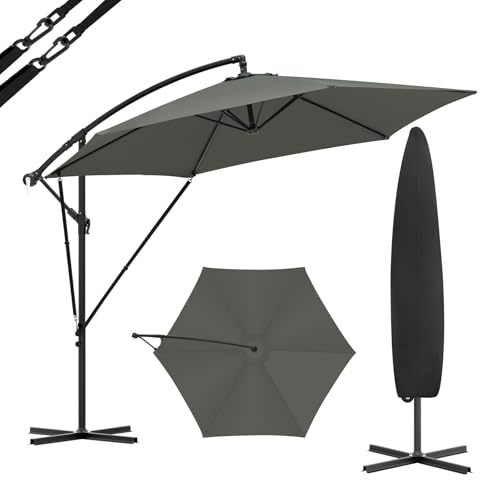 WOLTU Ampelschirm Sonnenschirm Ø310 cm & Kurbelvorrichtung Kurbelschirm mit Schutzhülle und Ständer, Gartenschirm Sonnenschutz UV-Schutz | Wasserdicht 360° Grad Drehbare Marktschirm, Dunkelgrau