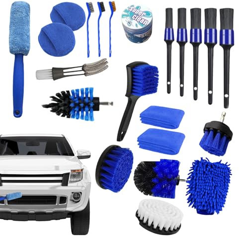 Kit de nettoyage intérieur de la voiture, kit de nettoyage de lavage automatique | Brosses de forage de voiture,Outil de nettoyant pour le pare-pour nettoyer l'extérieur intérieur automobile, moteur d