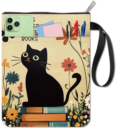 CRASPIRE Custodia per Libri da 11x8.6 Pollice Motivo Vintage con Girasole e Gatto Copertina Morbida in Tessuto Lavabile con Manico e Cerniera Tasca Anteriore Extra per Amanti dei Libri Lettori