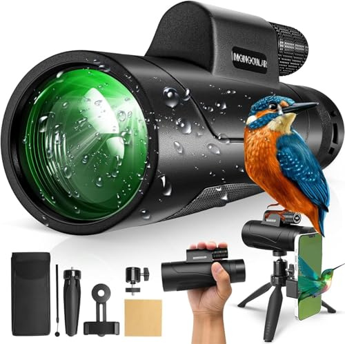 Asacam High Power Monocular Telescope 80x100 for Smartphone High Definition Monocular Telescope for Adults with Adapter/Tripod for Bird Watching Camping Hiking Hunting Travel