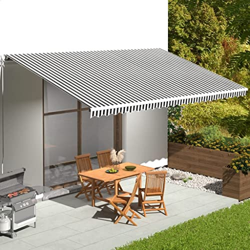 Ombrellone da esterno 600 x 350 cm, retrattile, da balcone, autoportante, con braccio, grigio e bianco, protezione UV per giardino e terrazza