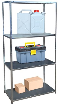 Relaxdays Lagerregal, verzinkter Stahl, HBT 180 x 90 x 40 cm, 160 kg, 4 Ebenen, Keller & Garage, Schwerlastregal, Silber | 160 kg, 4 Ebenen, Keller & Garage, Schwerlastregal