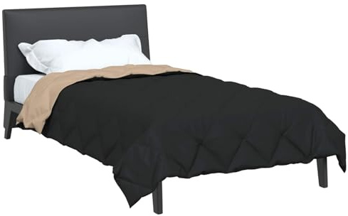 vidaXL Duvet d'été Simple Noir et Taupe 200 x 155 cm Microfibre, Couette rembourrée de Chambre, Ensemble de Duvet léger, Linge d'été Moderne, Couverture Microfiber Chic