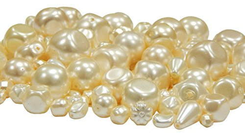Perlin Boehmisches Glasperlen Glaswachsperlen Krem Creme Mix Form PRECIOSA TSCHECHISCHE Perlen Set, Basteln Schmuck set 6mm - 20mm Hochzeit Wedding Deko Glass Pearl Beads CZ477 (50)