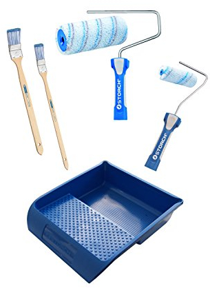 STORCH Profi Malerset für Dispersions-Silikatfarben Innen 7-teilig hochwertig mit Farbwanne