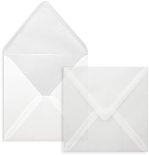Briefumschläge Transparent - 75 Stück - quadratische Kuverts 15 x 15 cm - Starke Qualität - 92Gramm/m² - Nassklebung - ohne Fenster