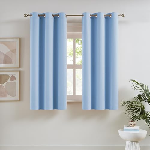 DUALIFE Cerulean Blue Verdunkelungsvorhänge, Hellblau - Babyblau, Raumverdunkelungsvorhänge, 96,5 x 114,5 cm Länge, 2 Paneele, Schlafzimmervorhänge für Kinderzimmer, Ösen Oben