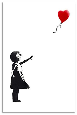 Banksy Leinwandbilder hochkant - Kunstdrucke auf Leinwand I Wandbilder für zuhause, street art graffiti bild (div. Formaten) (Mädchen mit Ballon hoch, 40x60 cm)