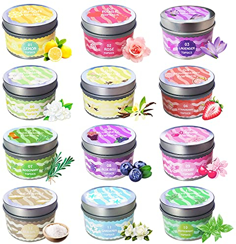 12 Stück Duftkerzen Geschenkset, Topsics 3.2OZ Duftkerze Set für Frauen Natürliches Soja Wachs, Aromatherapie Kerzen Set für Muttertag, Weihnachten, Valentinstag