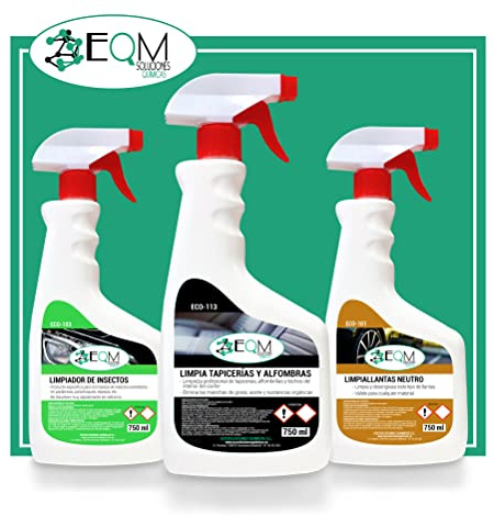 EQM SOLUCIONES QUIMICAS | ECO-116 | 3 x 750 ml | Kit Limpieza Integral Coche | Limpieza y Cuidado Completo del Coche | Limpiador de Tapicerías, Insectos y Llantas