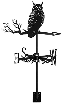 ZNEL Chouette Girouette De Inoxydable en Métal avec Motif Hibou Oiseaux Orientation du Vent Indicateur Décoration pour Jardin, Toit, Padel Extérieur,Owl