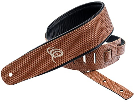 Ortega Guitars Gitarrengurt Länge Verstellbar - Akustik Gitarre / Bass, E-Gitarre, E-Bass - Custom Series - Echtleder, Tan Braid (OSCU-5) | Länge verstellbar, für Akustik Gitarre / Bass, E-Gitarre, E-Bass