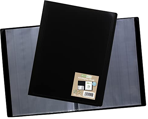 eco-eco A4 100% återvunnen 80 fickor svart flexibelt fodral portfölj bok mapp visningsbok, eco115