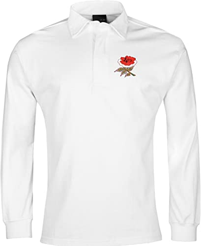 Old School Football England Rugby-Shirt mit langen Ärmeln, Weiß (Größe M)