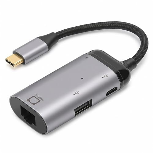 Bewinner USB C zu Ethernet Adapter, 3 in 1 Typ C zu Gigabit Ethernet LAN Netzwerk, 10/100/1000 Mbit/s, mit PD Schnellladung, USB A, USB C Anschluss für Laptops, Tablets