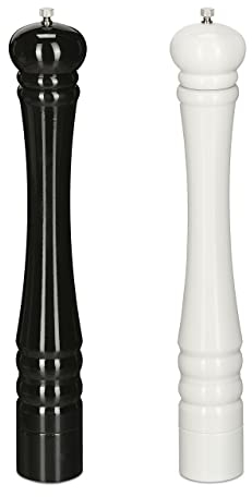 Relaxdays Salière et poivrière, Lot de 2, 40 cm, Moulin en Bois, Manuel, Moulin avec broyeur en céramique, Noir/Blanc