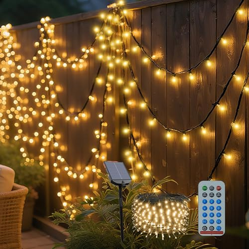 YRHome Solar LED Lichterkette 100m 1000LED Warmweiß Außen mit Fernbedienung, 13 Modi, Timer & Speicherfunktion, IP44 Wasserdicht, Solar Weihnachtsbeleuchtung für Garten, Hochzeit, Weihnachten