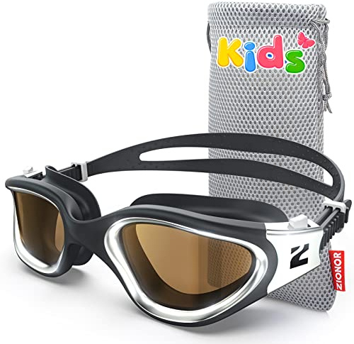 ZIONOR Schwimmbrille Kinder, G1MINI ULTRA Polarisiert Komfortabel Kinder Schwimmbrille, Anti Nebel UV-Schutz Schwimmbrille für Mädchen und Jungen (Jahre 3-14) (Light-Schwarz-Silber-Rauch)