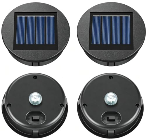 ELUTENG Solarlampen Ersatz 4 Stück, 8cm Wasserdicht Solar Ersatzdeckel, LED Warmweiß Licht Solarlampen Ersatzteile für Außen Garten Decor